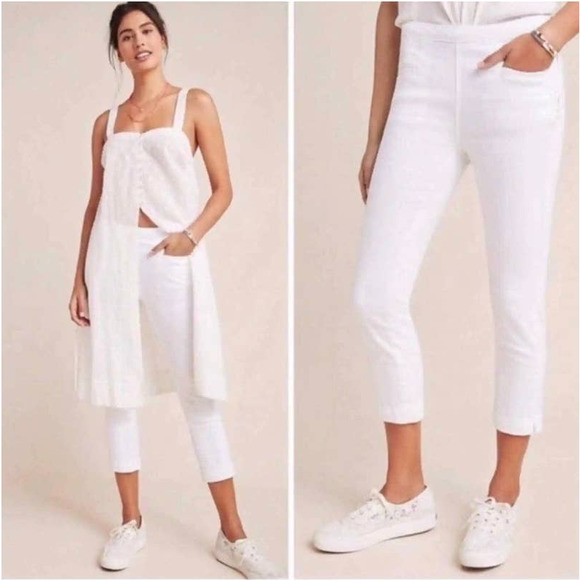Pilcro Anthropologie Denim - Pilcro Anthropologie High Rise Cropped White Denim Jeans Side Zip Size 30 NWT